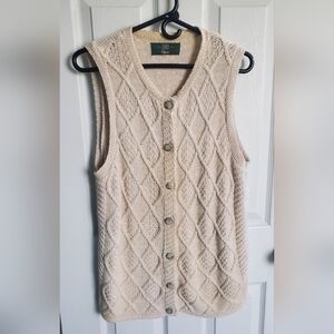 Orvis Vtg Cardigan Womens Sweater Vest Diamond Pattern Cable Knit Cream Colored